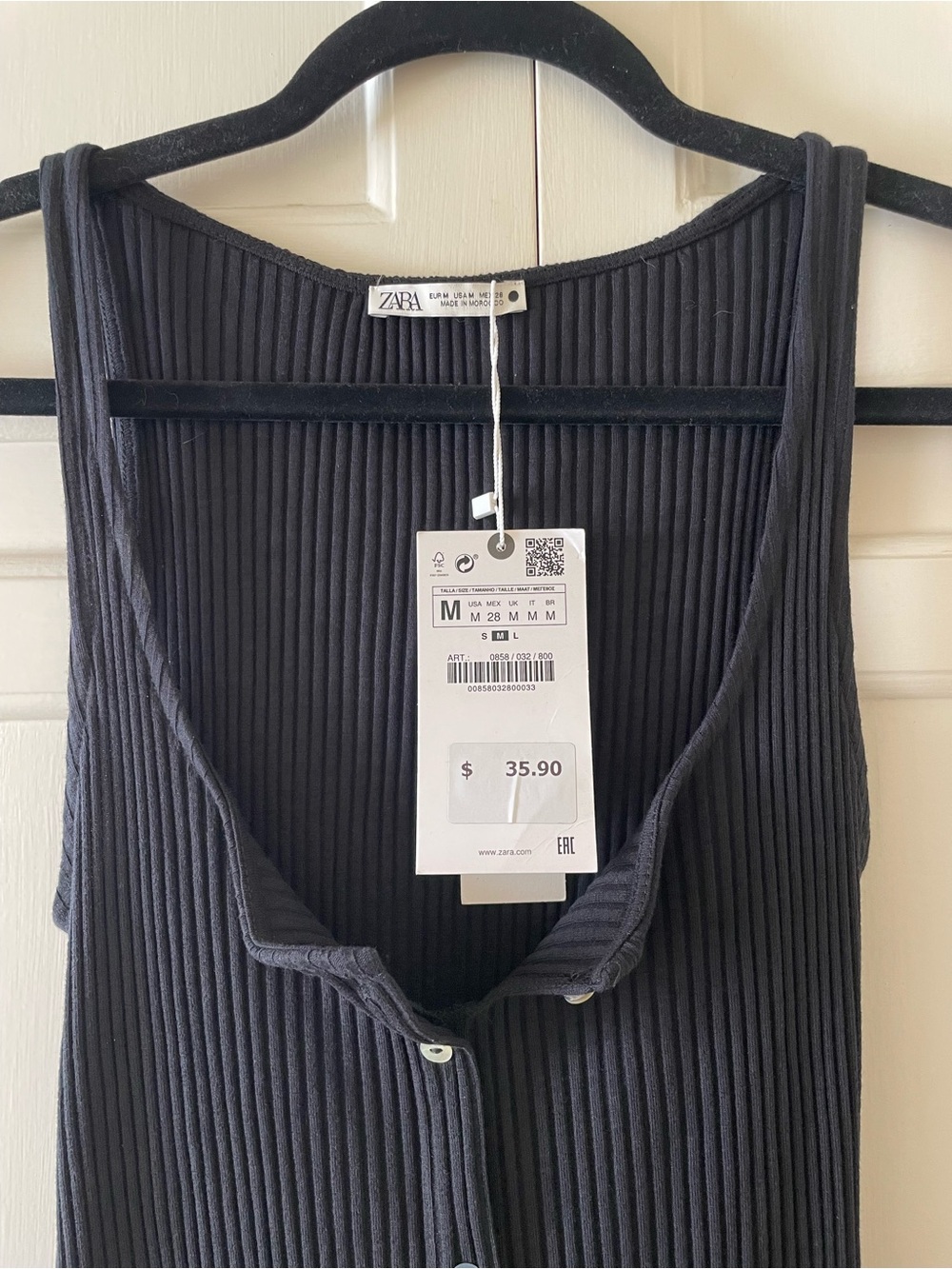Zara Black Ribbed Button-Down Midi Tank Dress - Picture 3 of 5